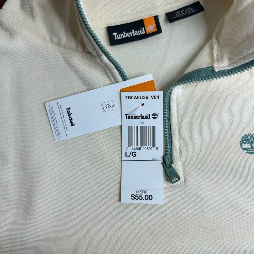 Timberland Woman’s Core + Funnel Neck Sweatshirt In Beige SZ. L - Picture 11 of 14